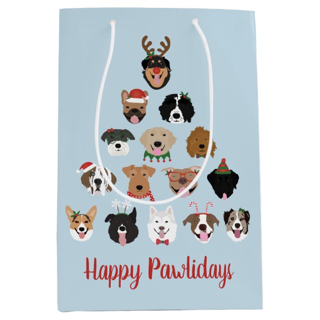 Bolsa De Regalo Mediana Árbol feliz de Navidad del perro de los Pawlidays (Anverso)
