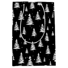 Bolsa De Regalo Mediana Árbol negro y blanco de Navidad