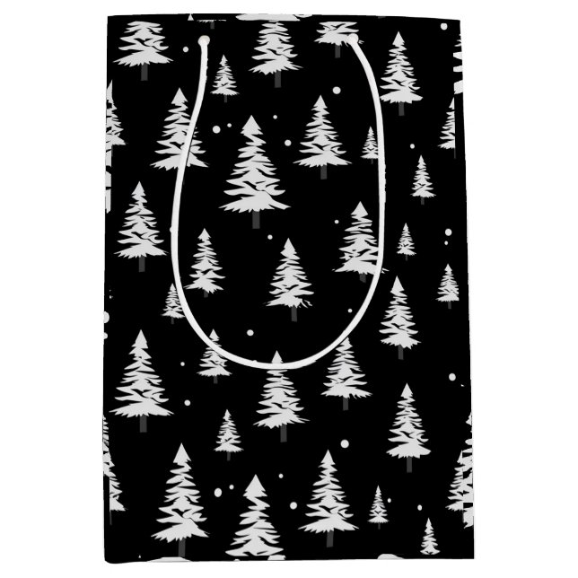 Bolsa De Regalo Mediana Árbol negro y blanco de Navidad (Anverso)