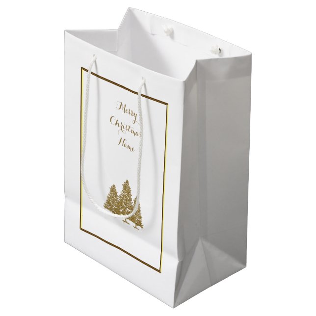 Bolsa De Regalo Mediana Árboles de Navidad de Oro (Angulo Anverso)