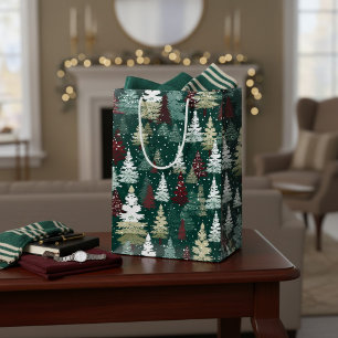 Bolsa De Regalo Mediana Árboles de Navidad Festivos Copos de Nieve Rojo Ve