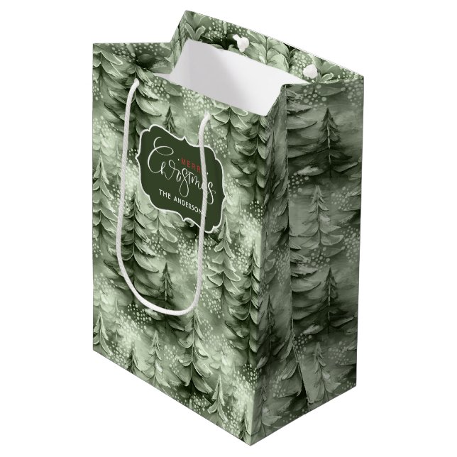 Bolsa De Regalo Mediana Árboles de Navidad pintados Green ID1008 (Angulo Anverso)
