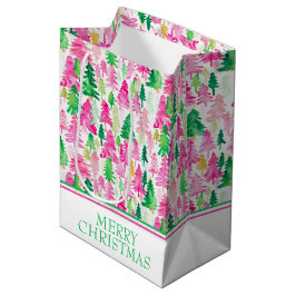 Bolsa De Regalo Mediana Árboles de Navidad verdes y rosados de adormidera