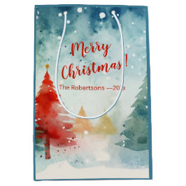 Bolsa De Regalo Mediana Árboles de pino de color rojo