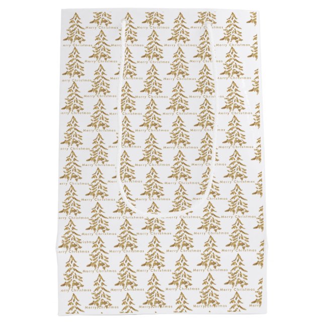 Bolsa De Regalo Mediana Árboles dorados Feliz Navidad (Reverso)