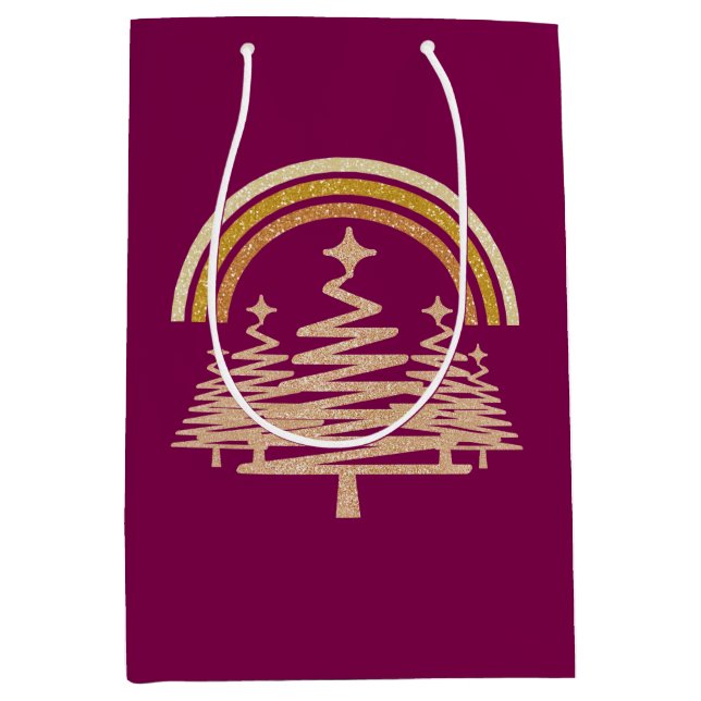 Bolsa De Regalo Mediana Árboles frutales del arcoiris del oro festivo (Anverso)