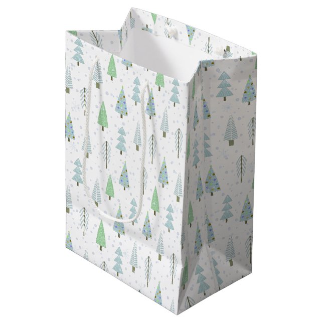 Bolsa De Regalo Mediana Árboles navideños modernos copos de nieve Blue Whi (Angulo Anverso)