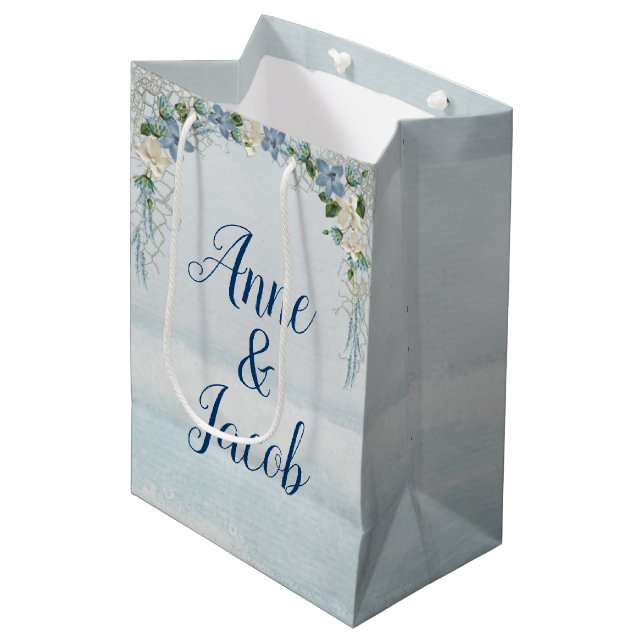 Bolsa De Regalo Mediana Arco Boda floral sobre acuarela oceánica (Angulo Anverso)