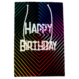 Bolsa De Regalo Mediana Arcoiris geométrico de cumpleaños