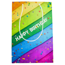 Bolsa De Regalo Mediana Arcoíris rayado con confeti