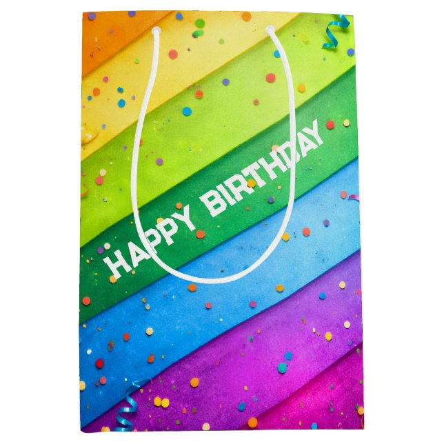 Bolsa De Regalo Mediana Arcoíris rayado con confeti (Anverso)