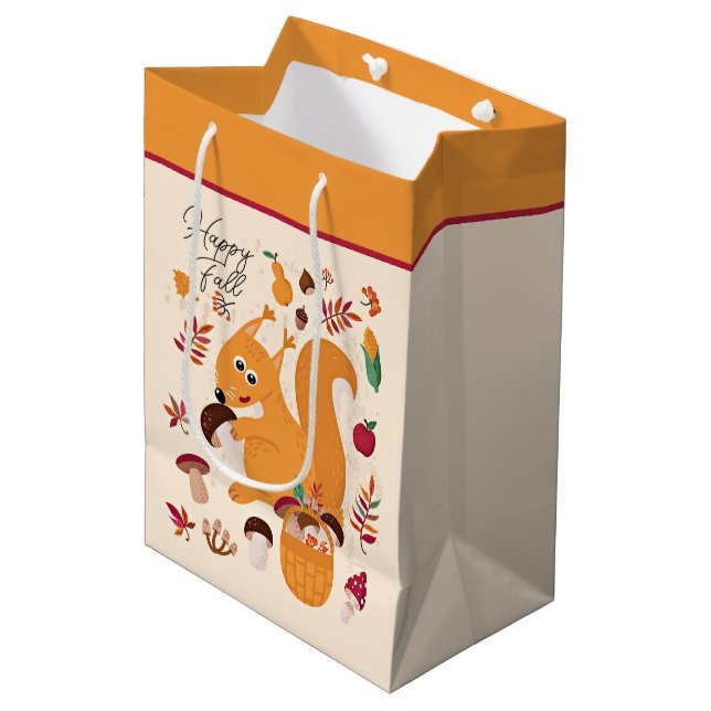 Bolsa De Regalo Mediana Ardilla de otoño con texto personalizado (Angulo Anverso)