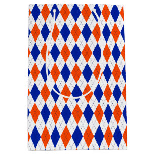 Bolsa De Regalo Mediana Argyle naranja y Diamante Azul