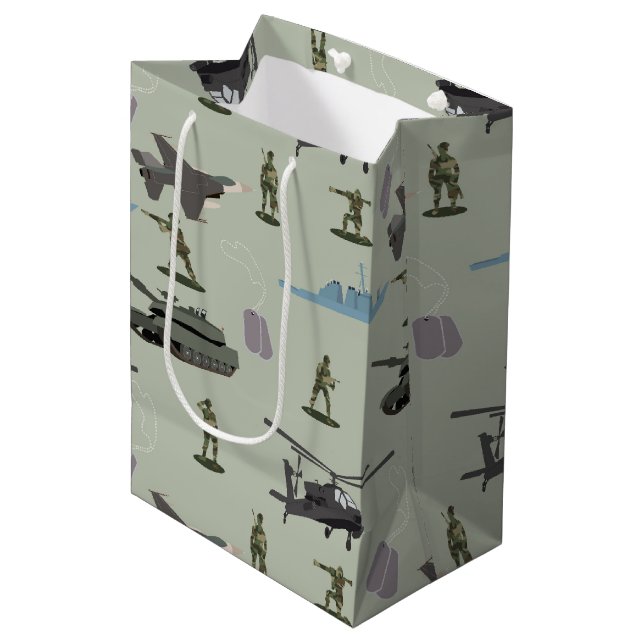 Bolsa De Regalo Mediana Army Military Camouflage Green Camo Birthday (Angulo Anverso)