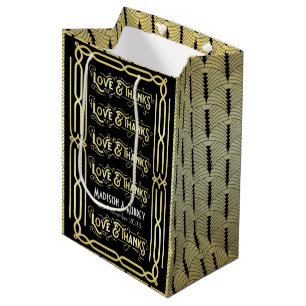 Bolsa De Regalo Mediana Art Deco Boda Amor y Gracias Favor Negro Oro