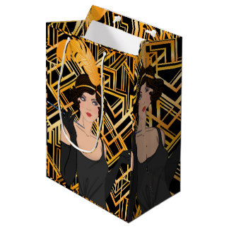 Bolsa De Regalo Mediana art deco, chica de aletas, vintage, gran Gatsby, m