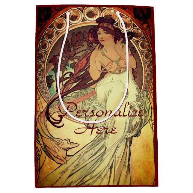 Bolsa De Regalo Mediana Art Nouveau Alphonse Mucha elegante mujer cosecha  (Anverso)
