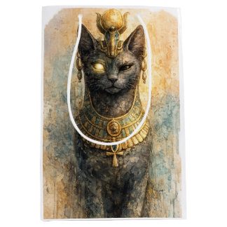 Bolsa De Regalo Mediana Arte acuarela de la diosa gata Bastet del antiguo
