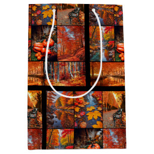 Bolsa De Regalo Mediana Arte de collage de fotos de paisaje de otoño