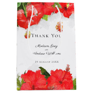 Bolsa De Regalo Mediana Arte de Flor de Hibisco Rojo Exótico Gracias
