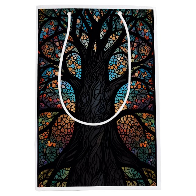 Bolsa De Regalo Mediana Arte De Mosaico De Cristal Alterado En Árbol De Vi (Anverso)