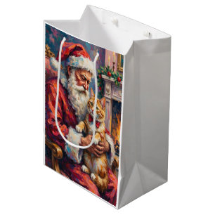 Bolsa De Regalo Mediana Arte de Navidad del gato angora turco de Santa Cla