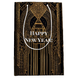 Bolsa De Regalo Mediana Arte Deco Negro y Dorado