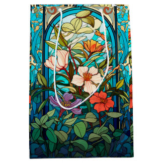 Bolsa De Regalo Mediana Arte Floral de Arco de Vidrio Emplomado Art Nouvea