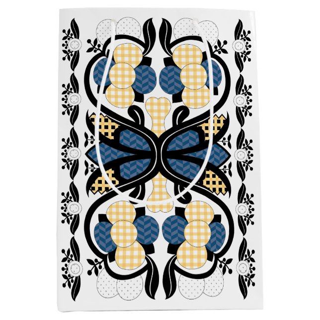 Bolsa De Regalo Mediana Arte folclórico estonio azul y amarillo (Anverso)