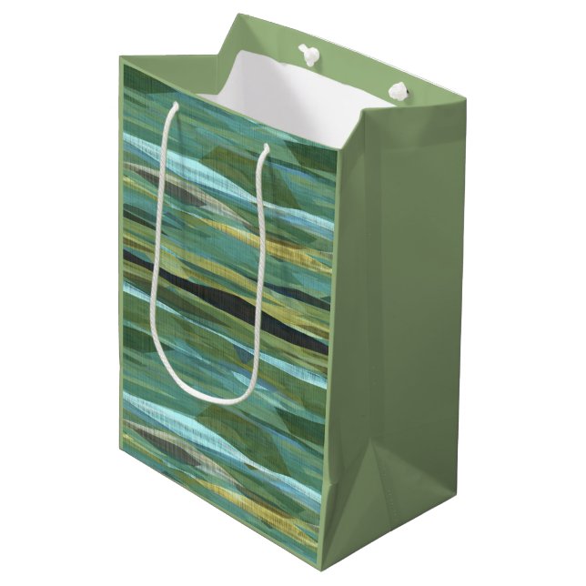 Bolsa De Regalo Mediana Arte moderno azul verde y gris (Angulo Anverso)