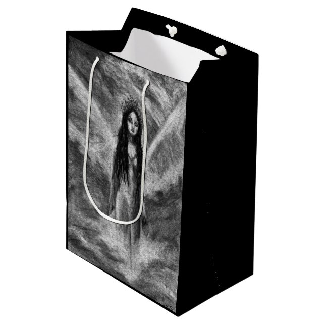 Bolsa De Regalo Mediana Arte negro y blanco del gótico oscuro del ángel de (Angulo Anverso)