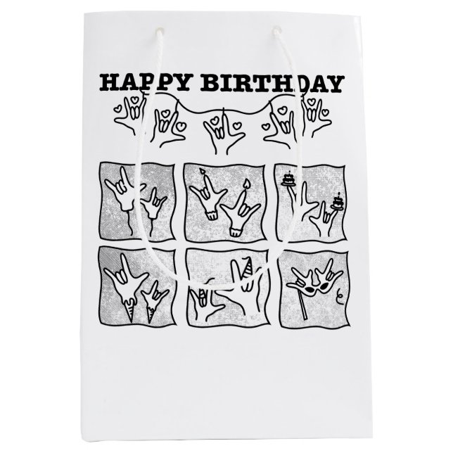Bolsa De Regalo Mediana ASL ILY Obsession - Happy Birthday!  (Anverso)