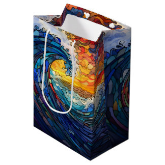 BOLSA DE REGALO MEDIANA ASPECTO DE VIDRIO TEÑIDO BRILLANTE OLAS DEL OCÉANO
