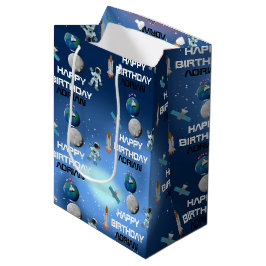 Bolsa De Regalo Mediana Astronauta en el espacio Galaxia Tema Nombre de cu