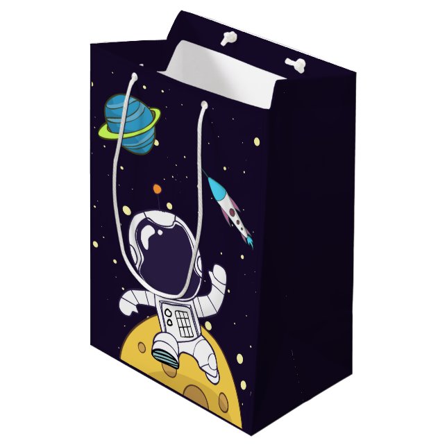 Bolsa De Regalo Mediana Astronauta flotando en el espacio ultraterrestre (Angulo Anverso)