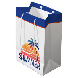 Bolsa De Regalo Mediana Atardecer retro de verano con palmera