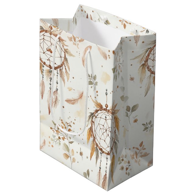 Bolsa De Regalo Mediana Atrapasueños Plumas Cumpleaños (Angulo Anverso)