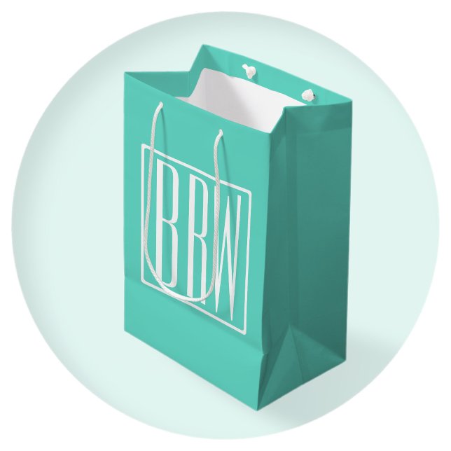 Bolsa De Regalo Mediana Audaz Monograma Moderno 3 Iniciales | Blanco En Aq (Subido por el creador)