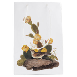 Bolsa De Regalo Mediana Audubon Vesper Sparrow y Pricky Pear Cactus