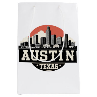 Bolsa De Regalo Mediana Austin City Texas Skyline Retro Black & White Art