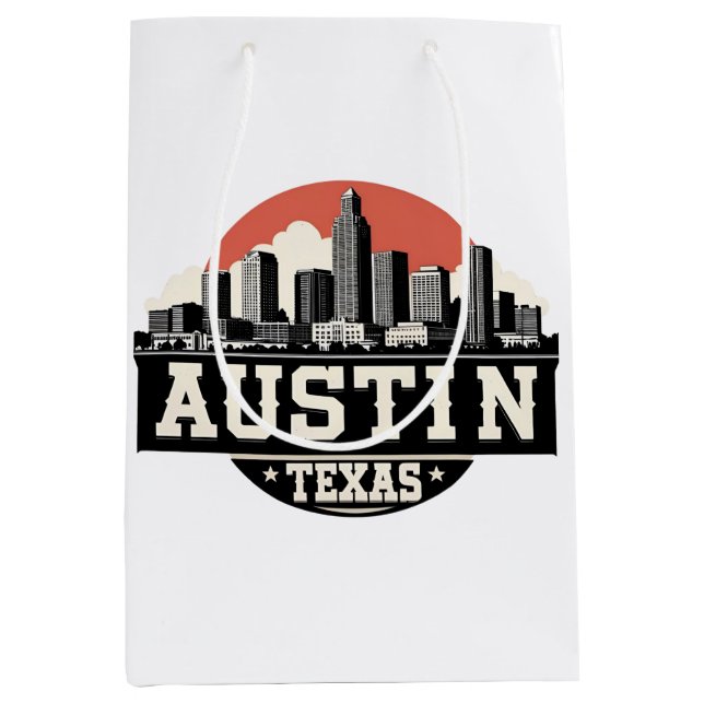 Bolsa De Regalo Mediana Austin City Texas Skyline Retro Black & White Art (Anverso)
