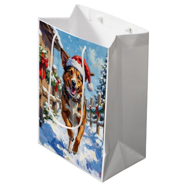 Bolsa De Regalo Mediana Australian Cattle Dog Red Heeler Christmas (Angulo Anverso)