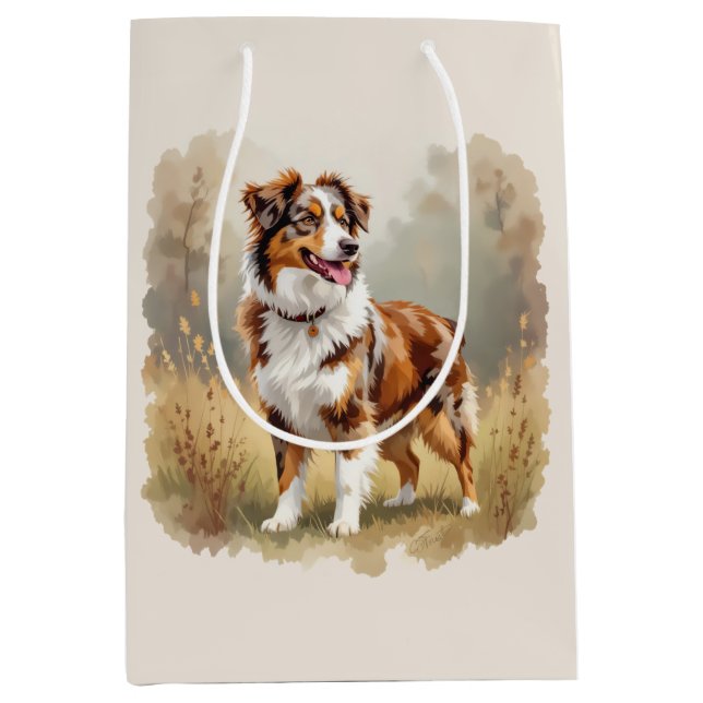 Bolsa De Regalo Mediana Australian Shepherd Dog Red Merle Aussie (Anverso)