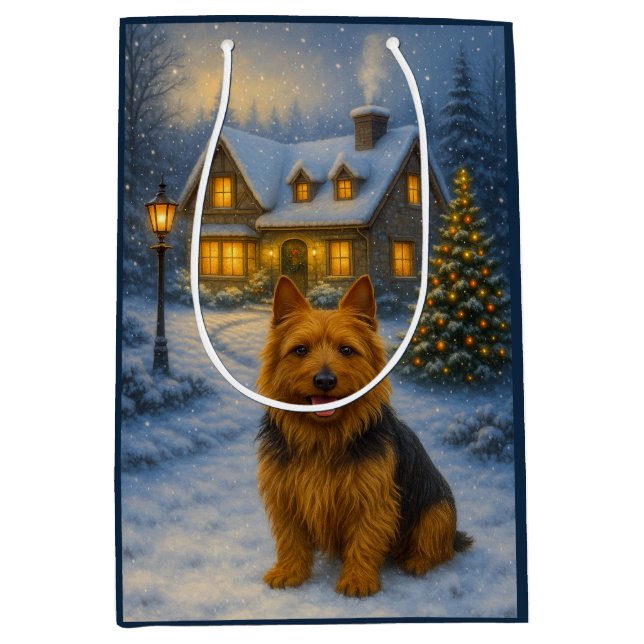 Bolsa De Regalo Mediana Australian Terrier Holiday  (Anverso)