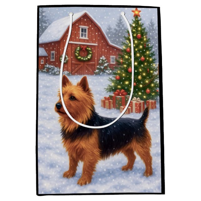 Bolsa De Regalo Mediana Australian Terrier Holiday  (Anverso)