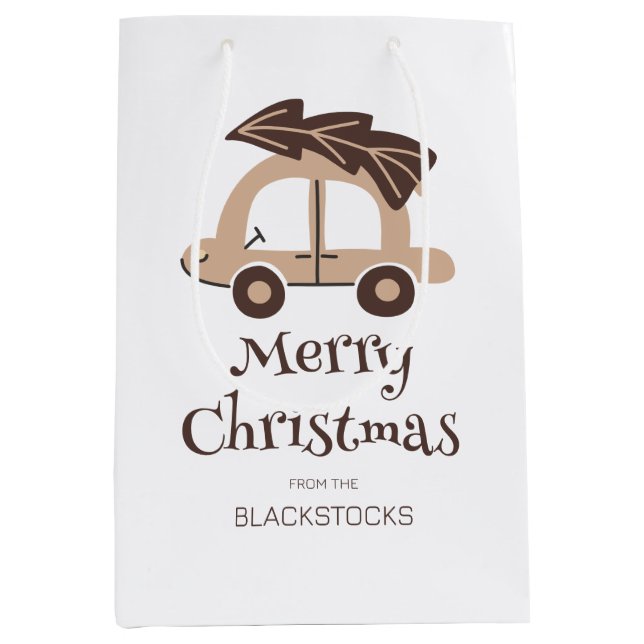 Bolsa De Regalo Mediana Auto navideño personalizado con árbol (Anverso)