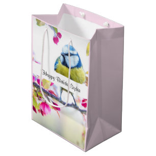 Bolsa De Regalo Mediana Ave azul bonito y amarillo en una sucursal cumplea