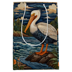 Bolsa De Regalo Mediana Ave marina blanca vintage gaviota pelícano