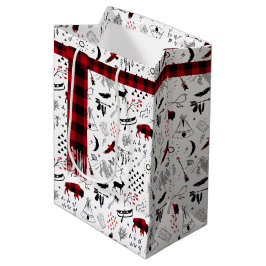 Bolsa De Regalo Mediana Aventuras de búfalo en forma de bufanda rojo y neg