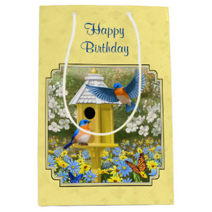 Bolsa De Regalo Mediana Aves azules y amarillos redondos